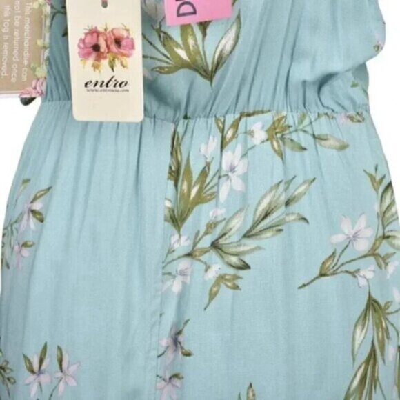 NWT Entro Floral Maxi Dress Blue Sleeveless Faux Wrap Rayon Size Large - Picture 5 of 14